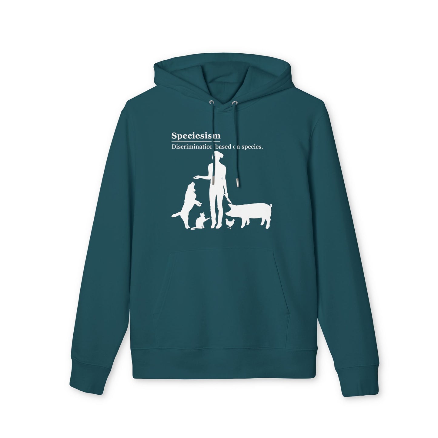Speciesism Definition - Unisex Hoodie - Woman with Dog, Cat, Pig, and Chicken