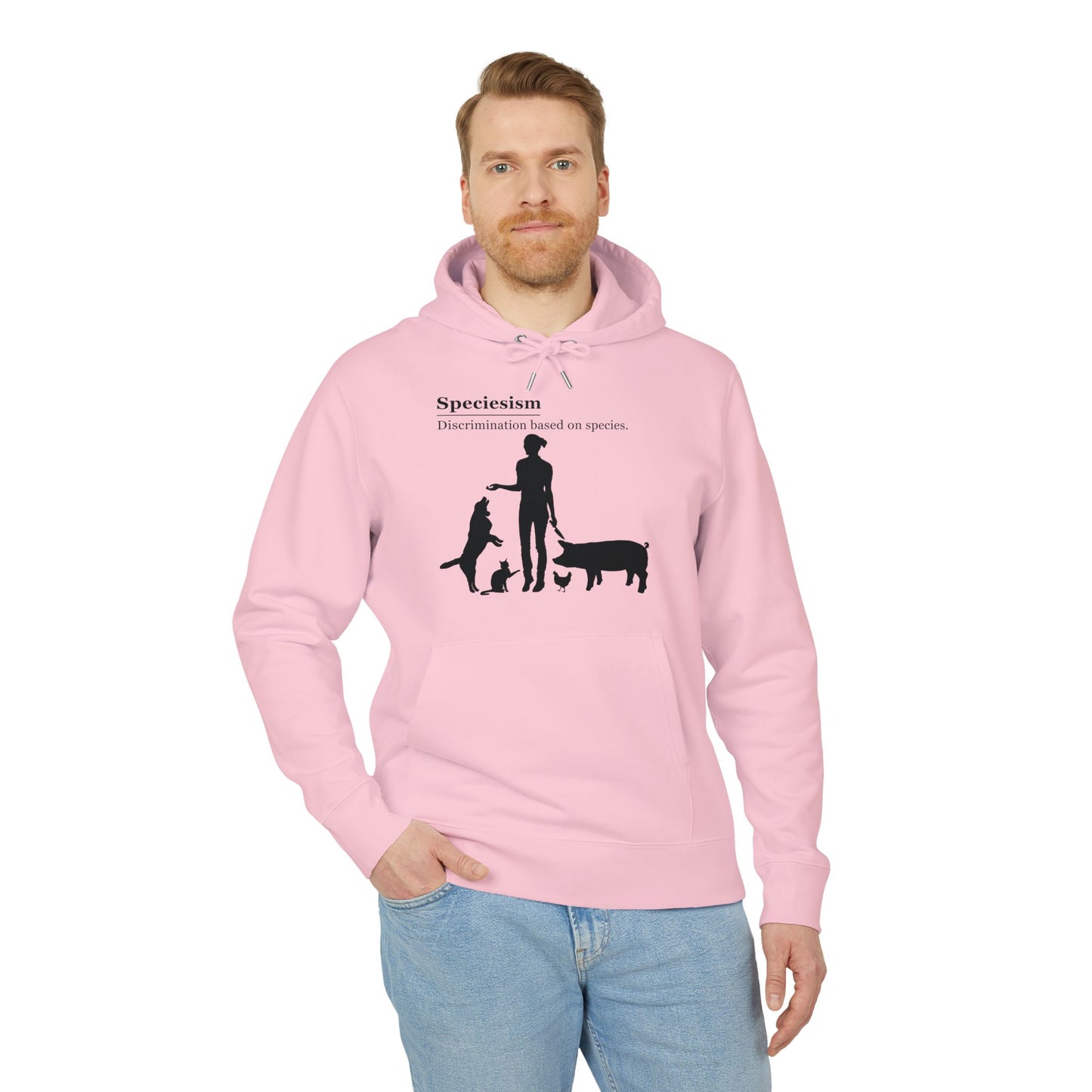 Speciesism Definition - Unisex Hoodie - Woman with Dog, Cat, Pig, and Chicken