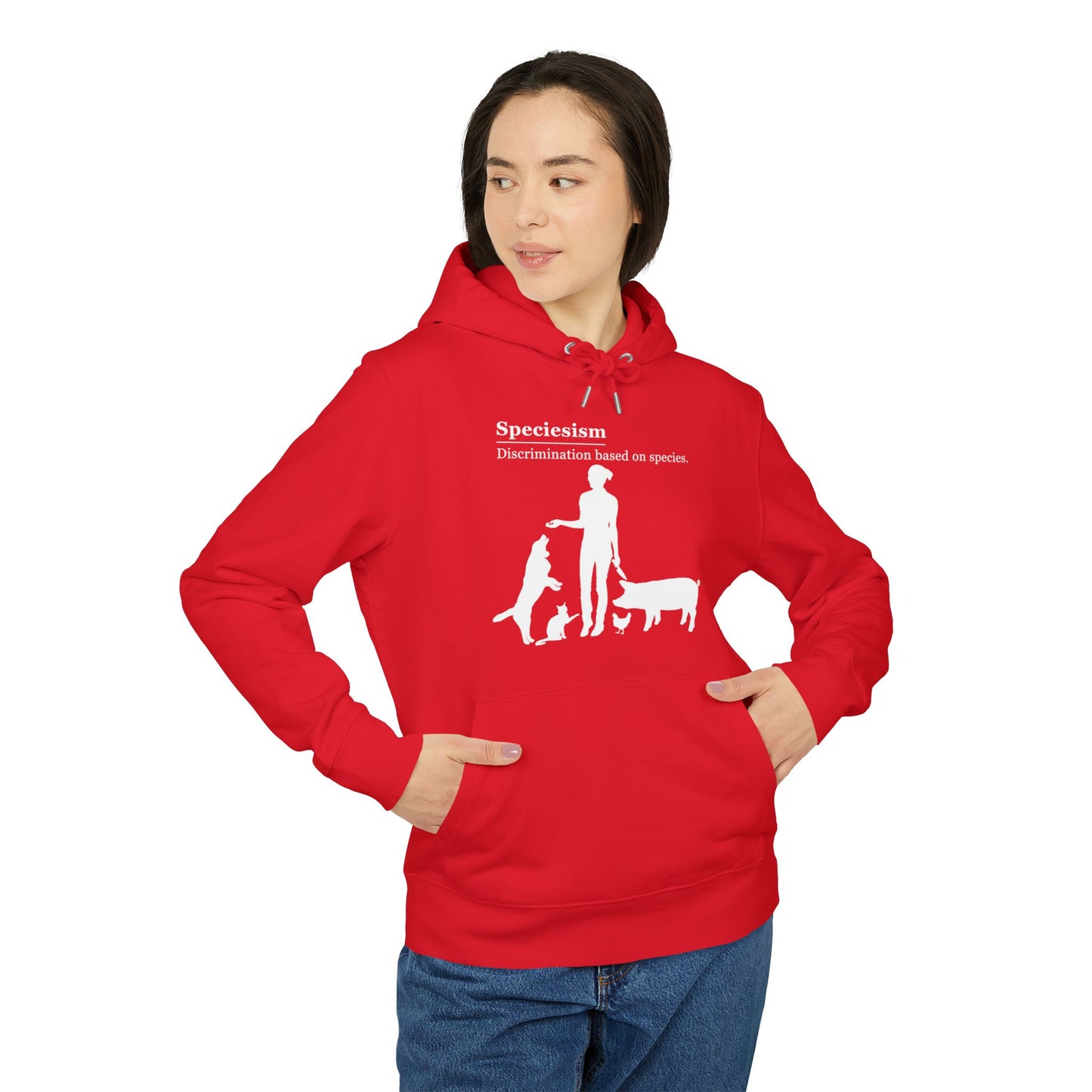 Speciesism Definition - Unisex Hoodie - Woman with Dog, Cat, Pig, and Chicken