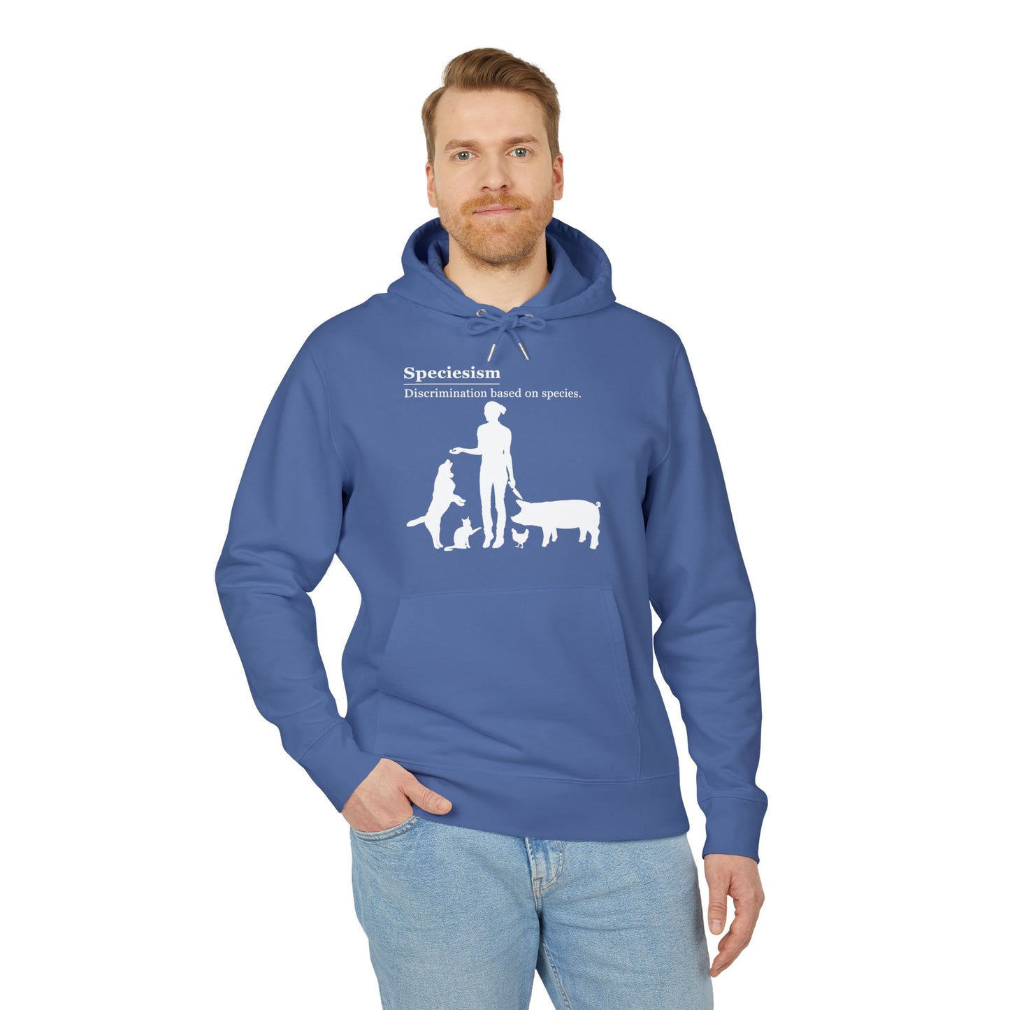 Speciesism Definition - Unisex Hoodie - Woman with Dog, Cat, Pig, and Chicken