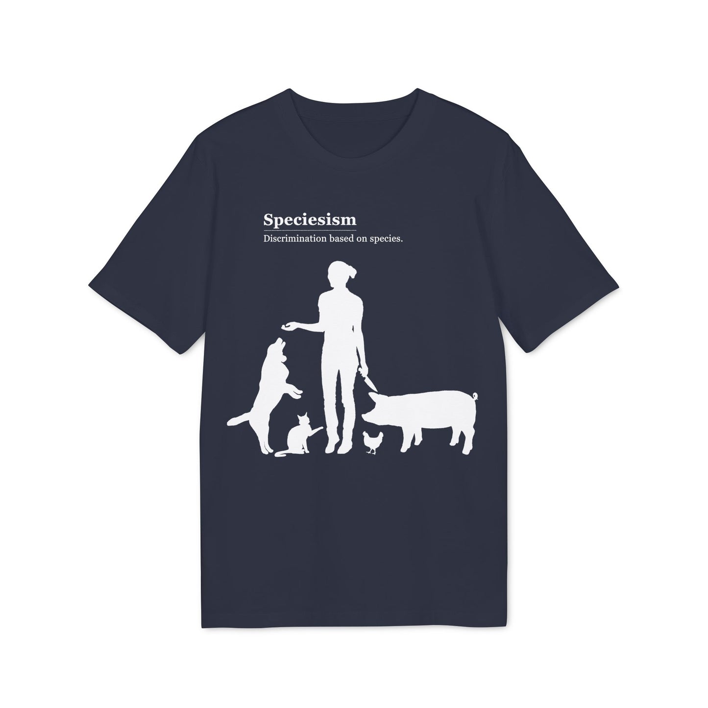 Speciesism Definition - Unisex T-Shirt - Woman with Dog, Cat, Pig, and Chicken