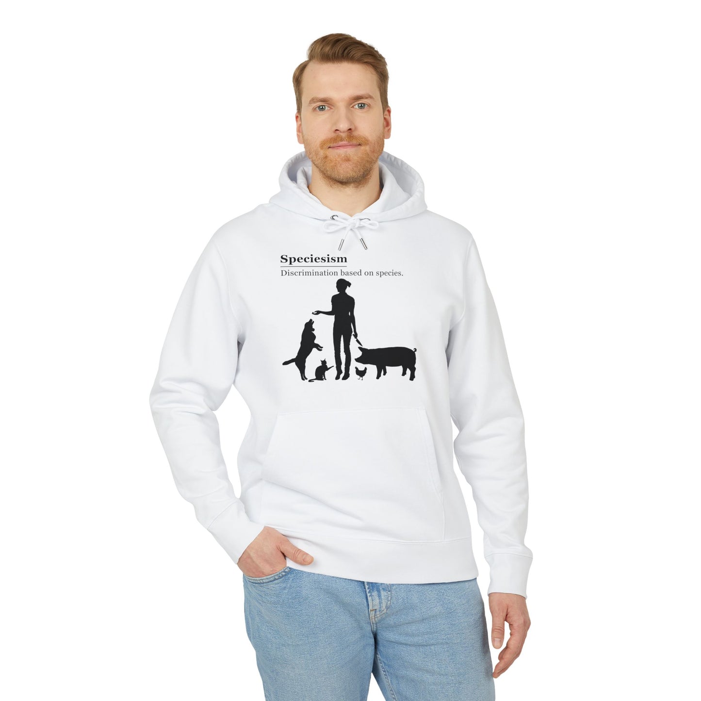 Speciesism Definition - Unisex Hoodie - Woman with Dog, Cat, Pig, and Chicken