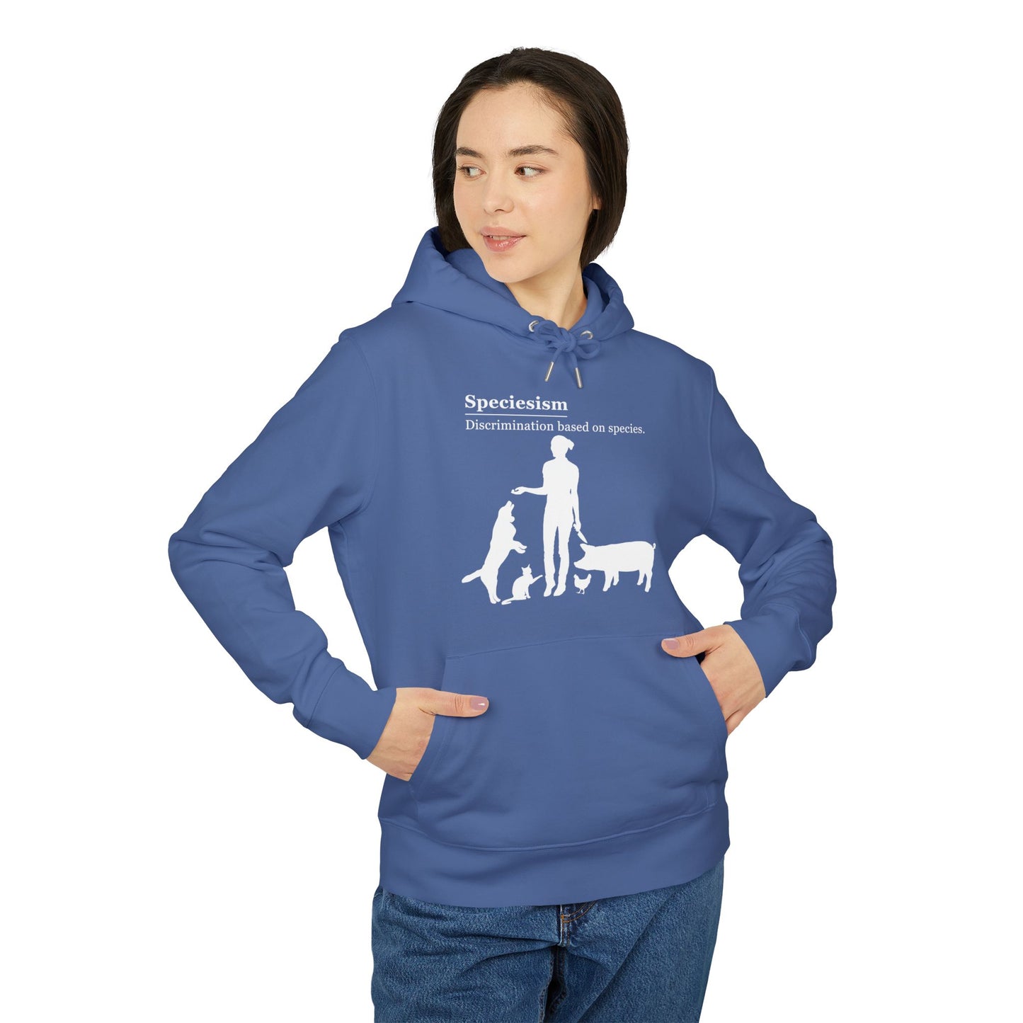 Speciesism Definition - Unisex Hoodie - Woman with Dog, Cat, Pig, and Chicken