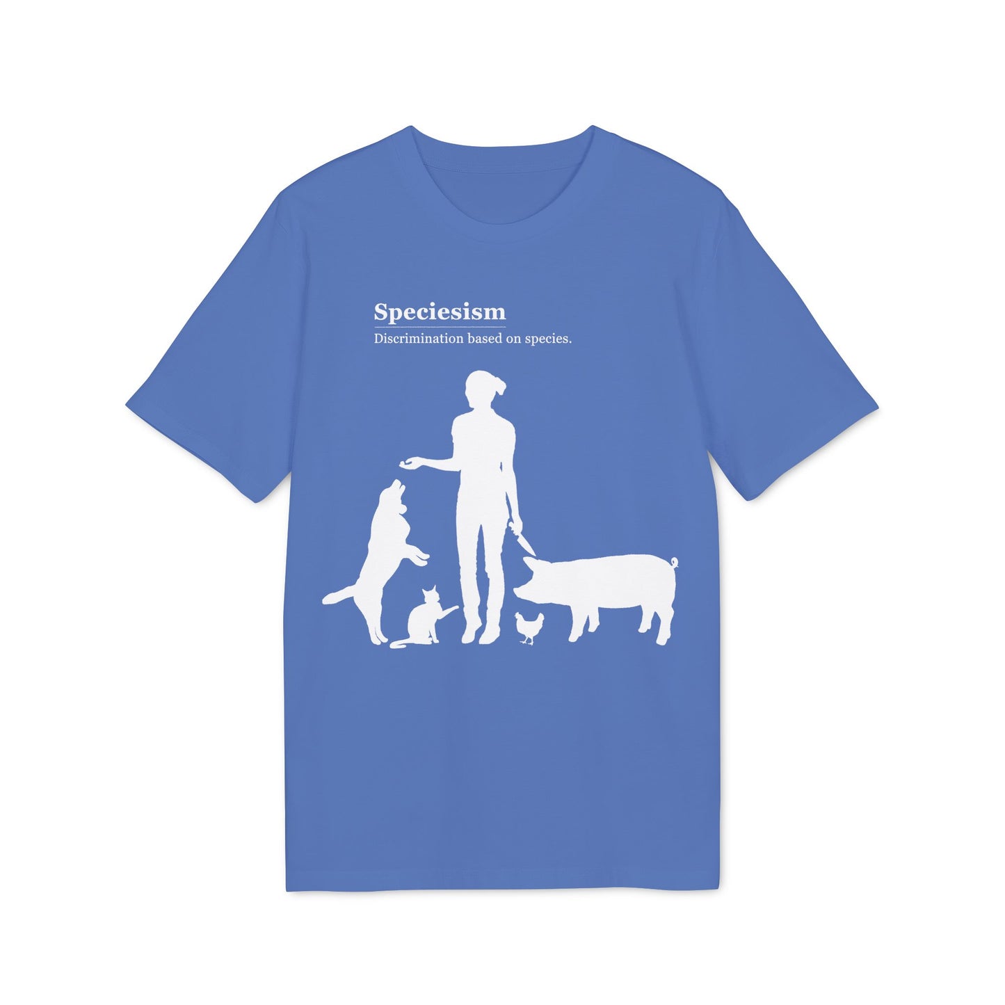 Speciesism Definition - Unisex T-Shirt - Woman with Dog, Cat, Pig, and Chicken