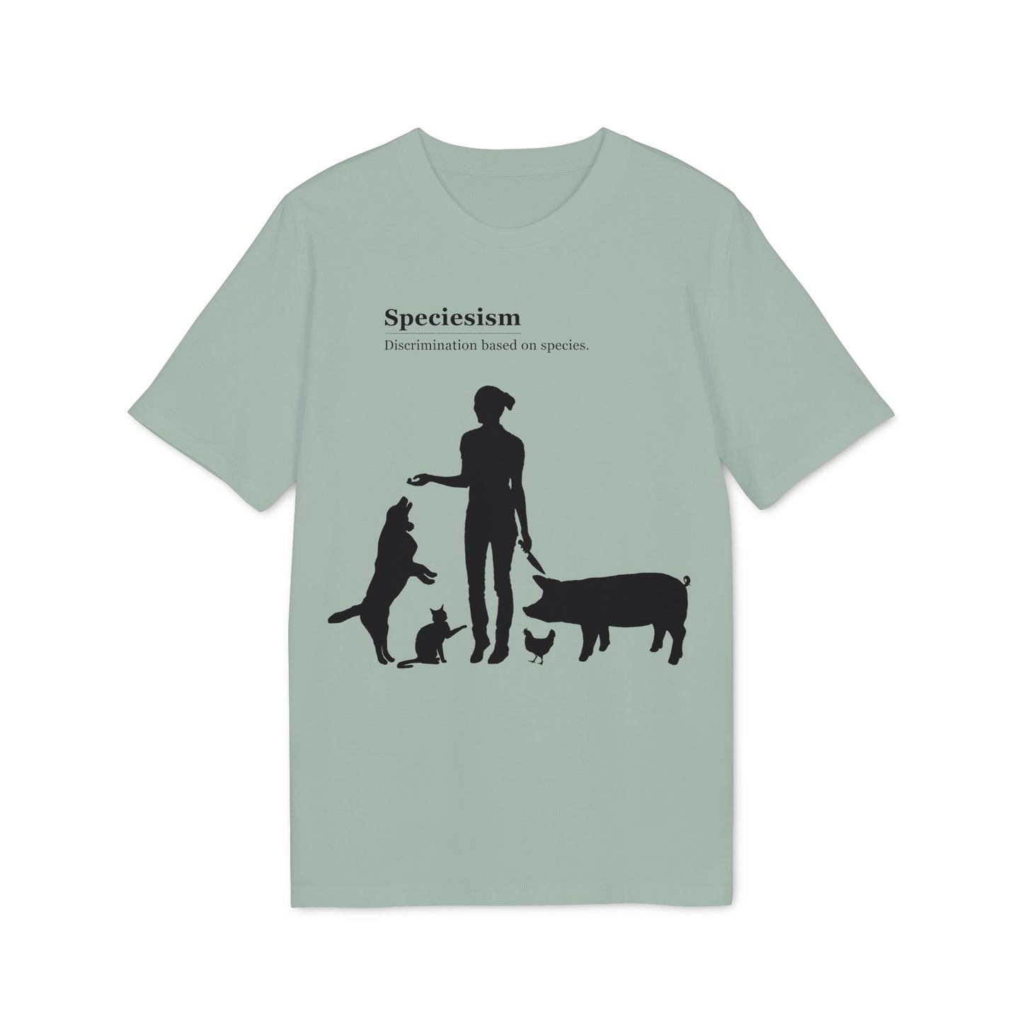Speciesism Definition - Unisex T-Shirt - Woman with Dog, Cat, Pig, and Chicken