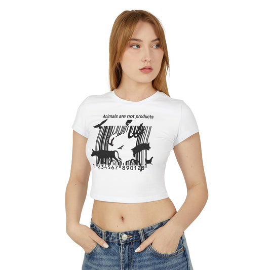Animals Are Not Products- Women's Baby Tee - Escape The Barcode