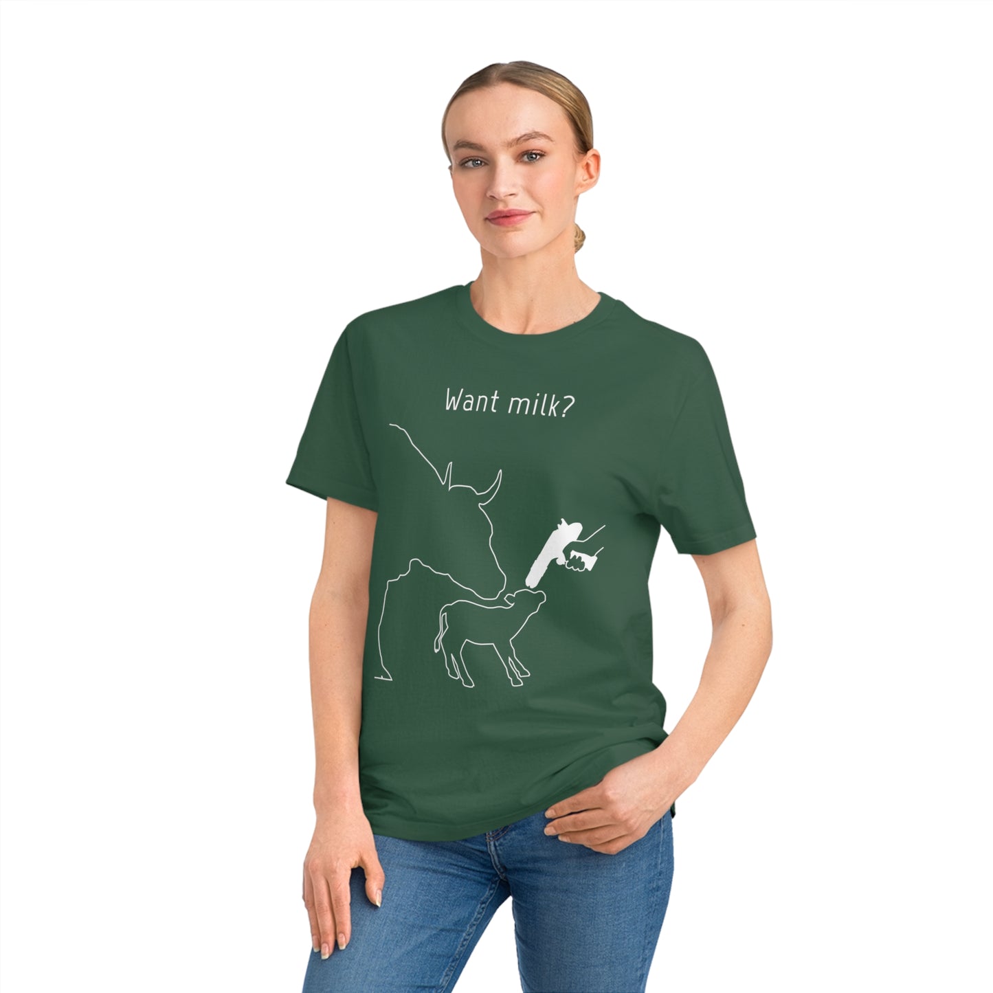 Want Milk? - Unisex Rocker T-shirt - Confronting Milk consumers with Mother Cow, Calf and bolt gun