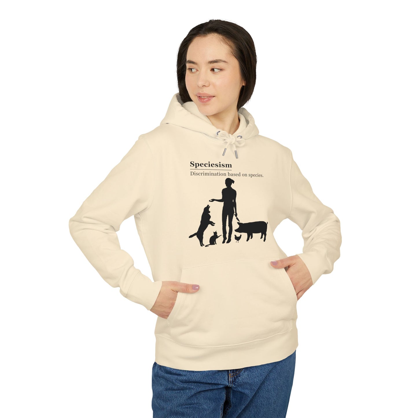 Speciesism Definition - Unisex Hoodie - Woman with Dog, Cat, Pig, and Chicken