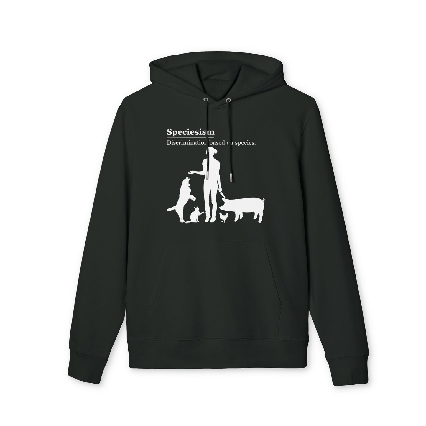 Speciesism Definition - Unisex Hoodie - Woman with Dog, Cat, Pig, and Chicken