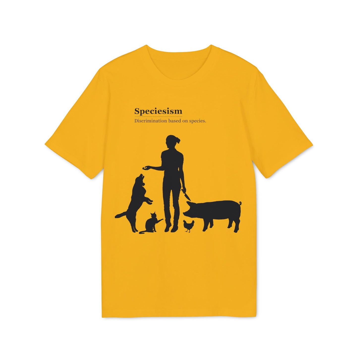 Speciesism Definition - Unisex T-Shirt - Woman with Dog, Cat, Pig, and Chicken