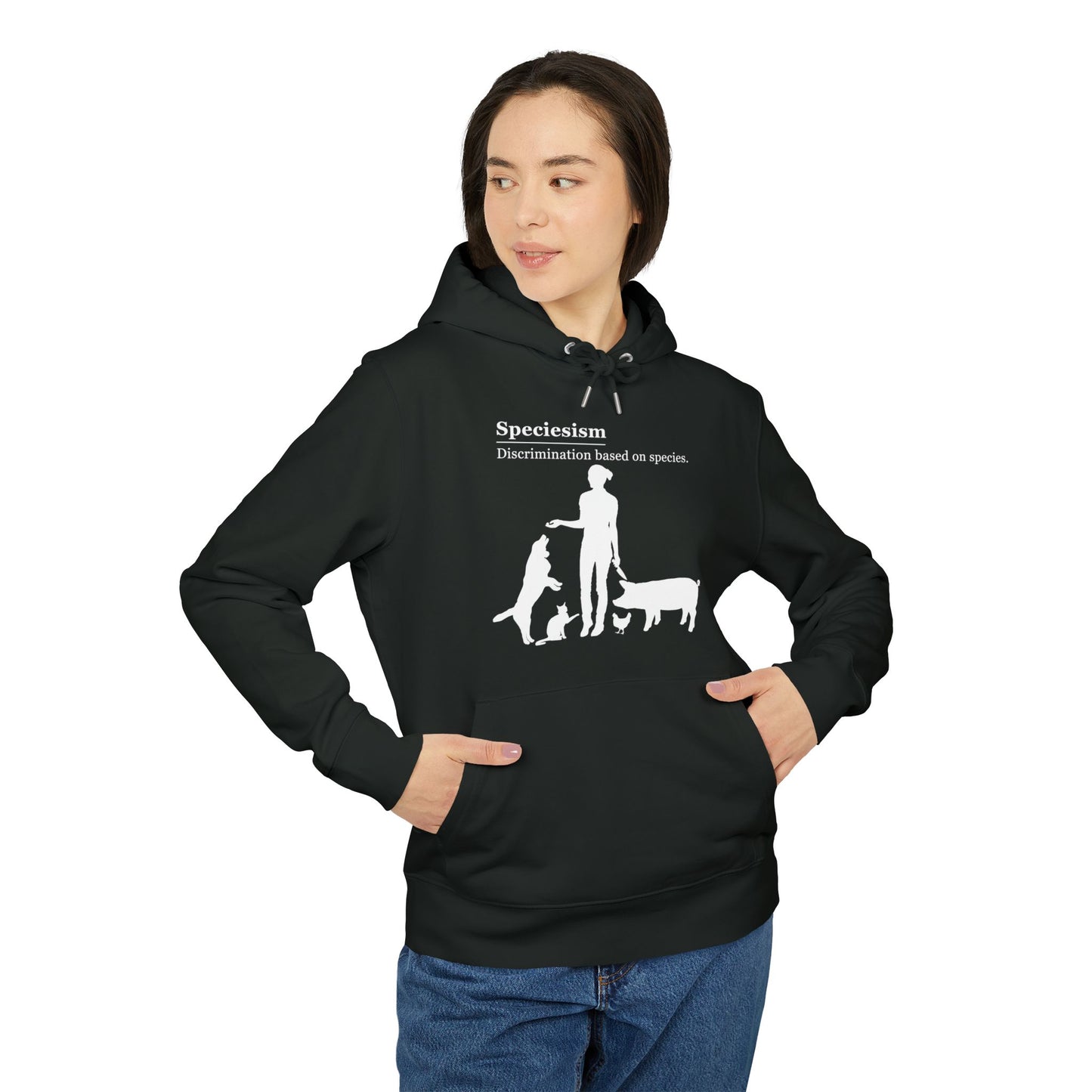 Speciesism Definition - Unisex Hoodie - Woman with Dog, Cat, Pig, and Chicken