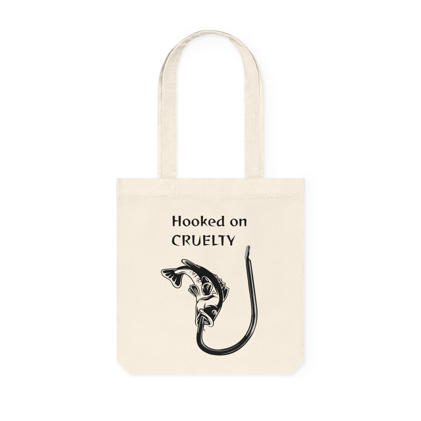 Hooked on Cruelty - Woven Tote Bag -  Graphic Design Against Fishing - Catch the eye of fishermen