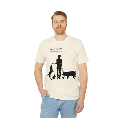 Speciesism Definition - Unisex T-Shirt - Woman with Dog, Cat, Pig, and Chicken