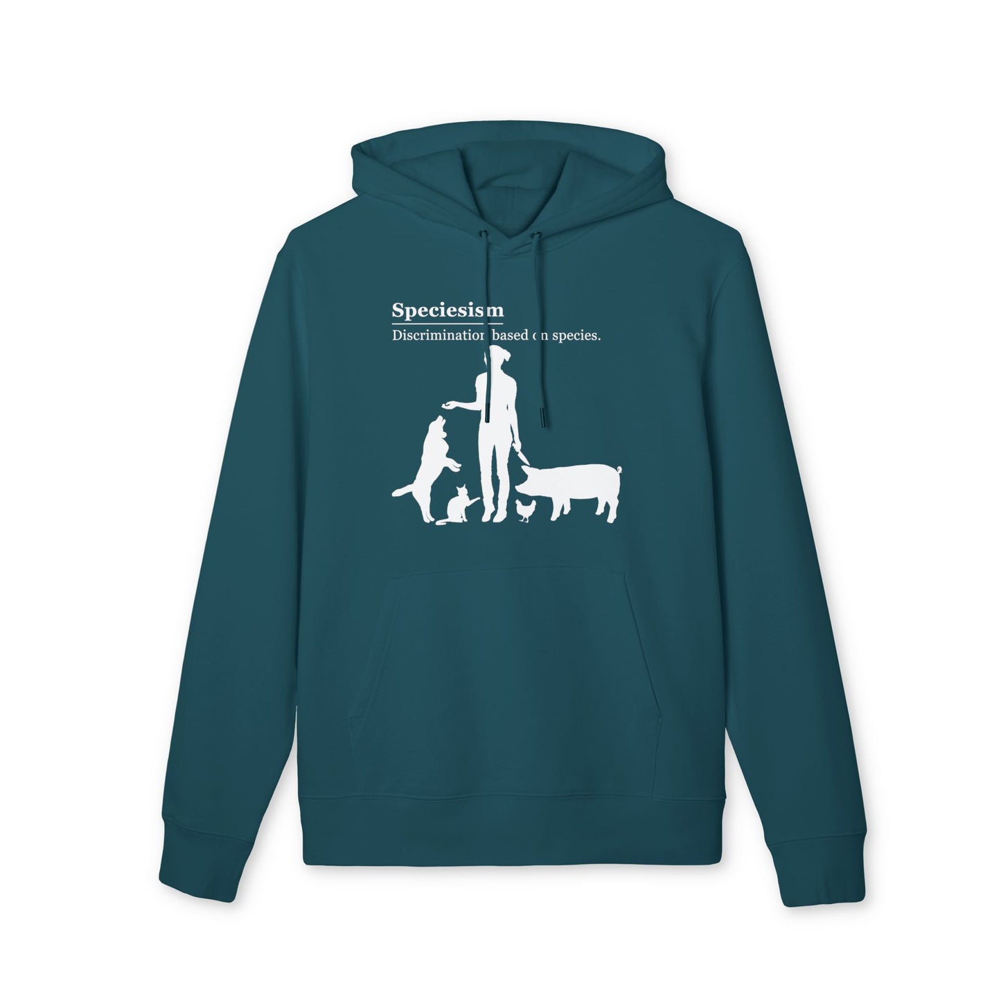 Speciesism Definition - Unisex Hoodie - Woman with Dog, Cat, Pig, and Chicken