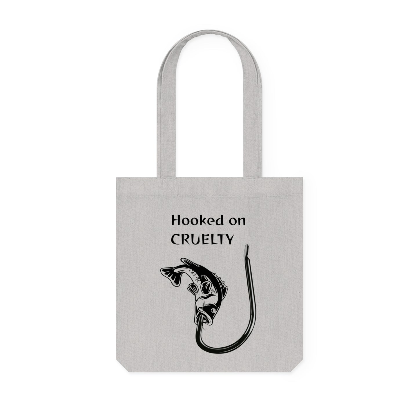 Hooked on Cruelty - Woven Tote Bag -  Graphic Design Against Fishing - Catch the eye of fishermen