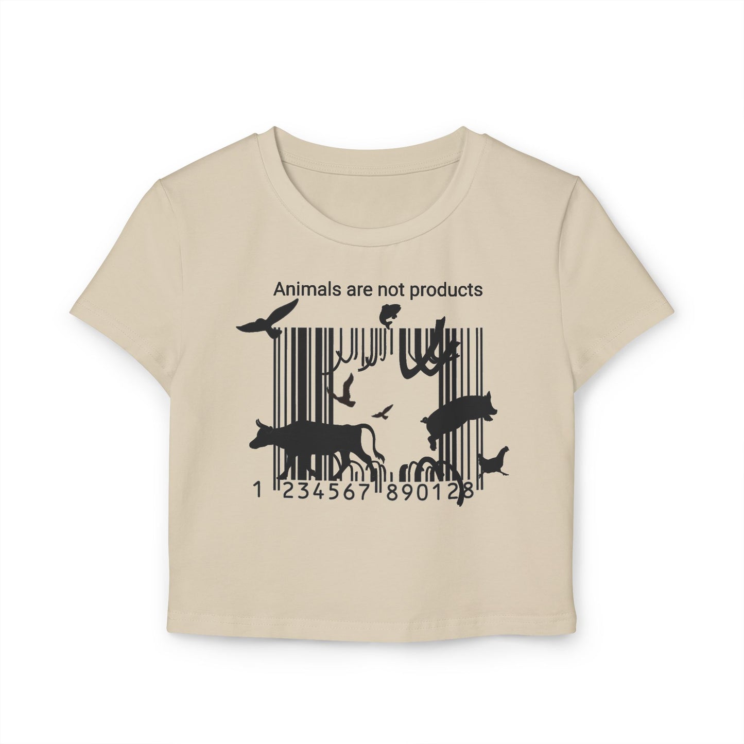 Animals Are Not Products- Women's Baby Tee - Escape The Barcode