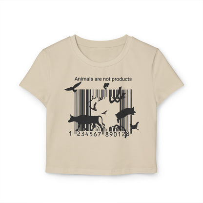 Animals Are Not Products- Women's Baby Tee - Escape The Barcode