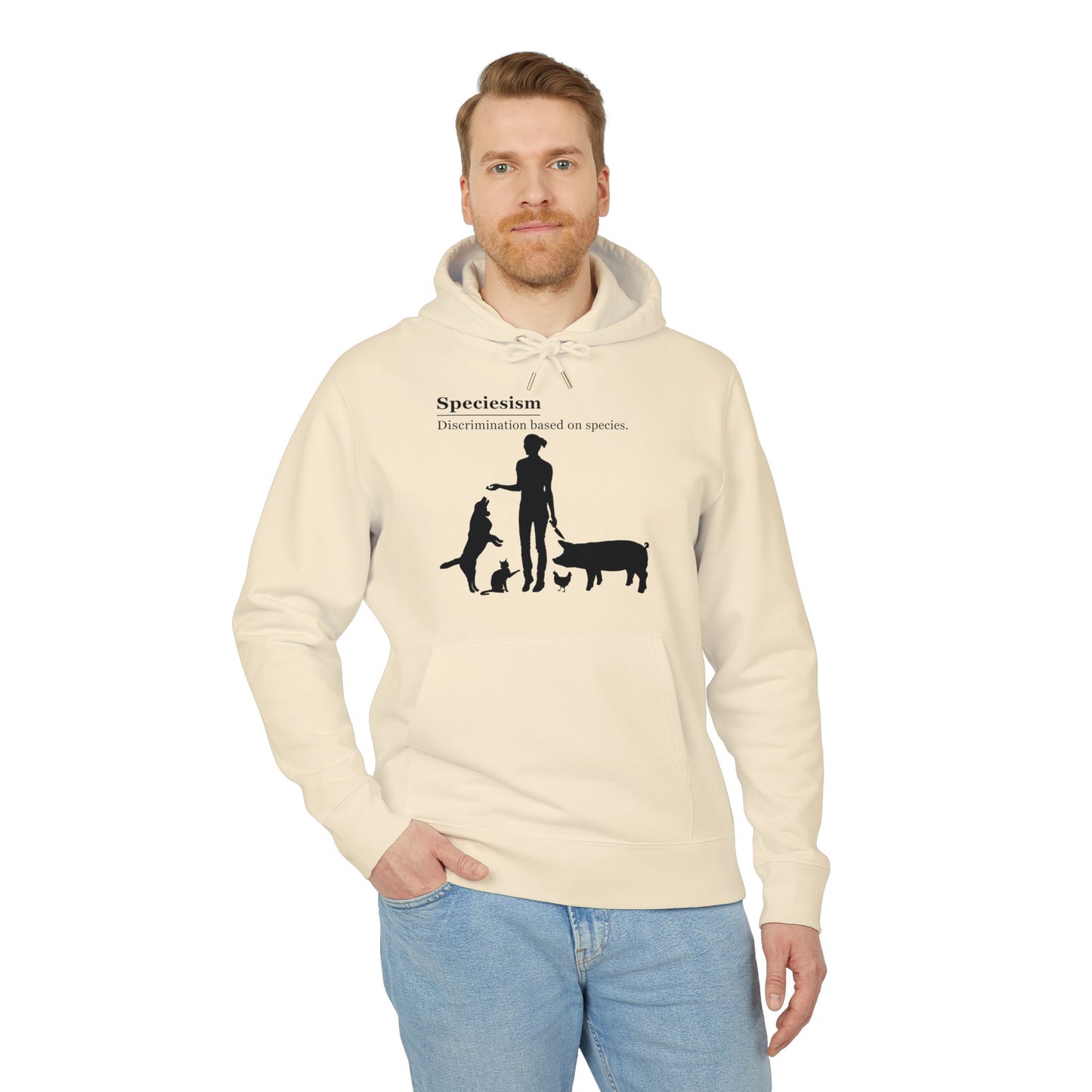 Speciesism Definition - Unisex Hoodie - Woman with Dog, Cat, Pig, and Chicken