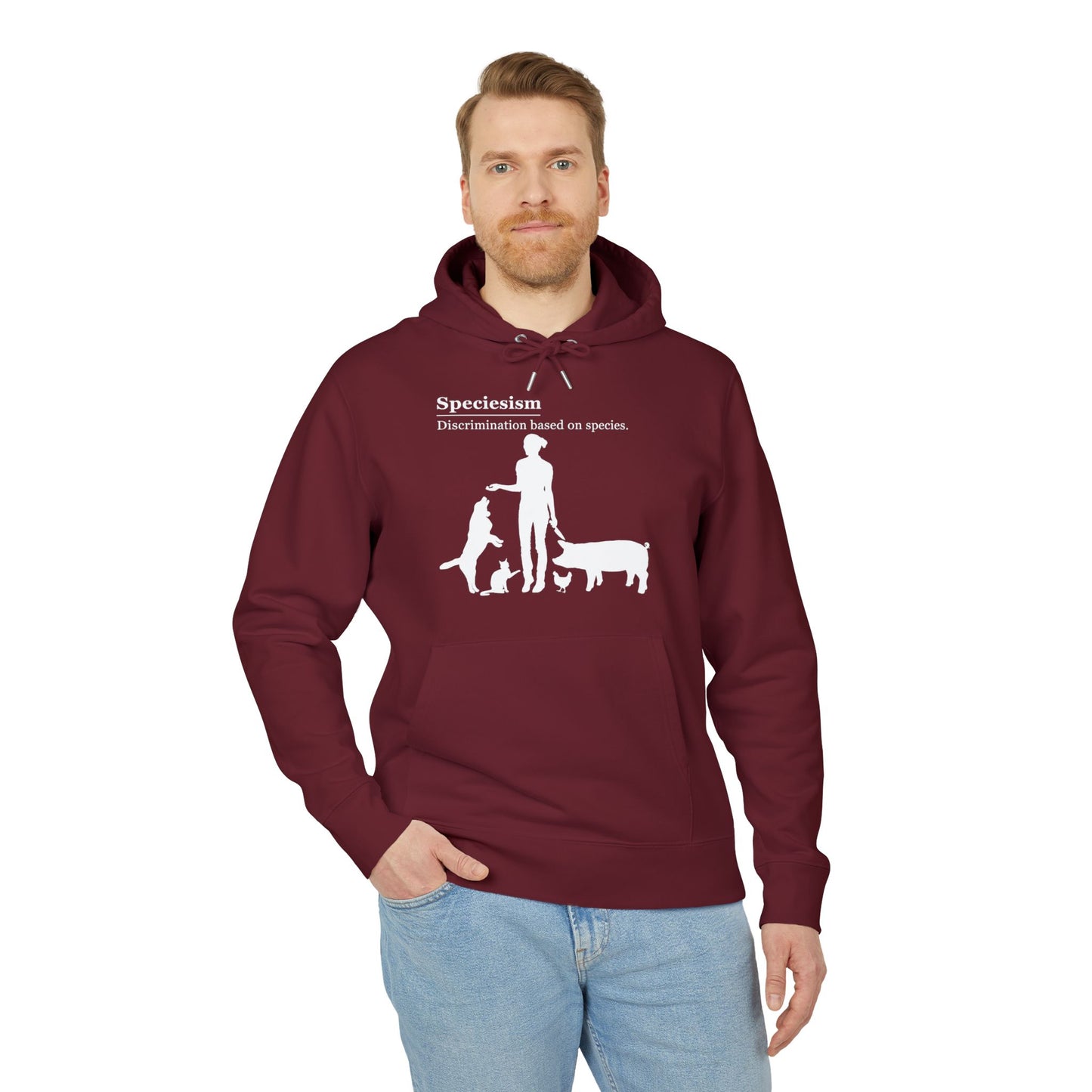 Speciesism Definition - Unisex Hoodie - Woman with Dog, Cat, Pig, and Chicken
