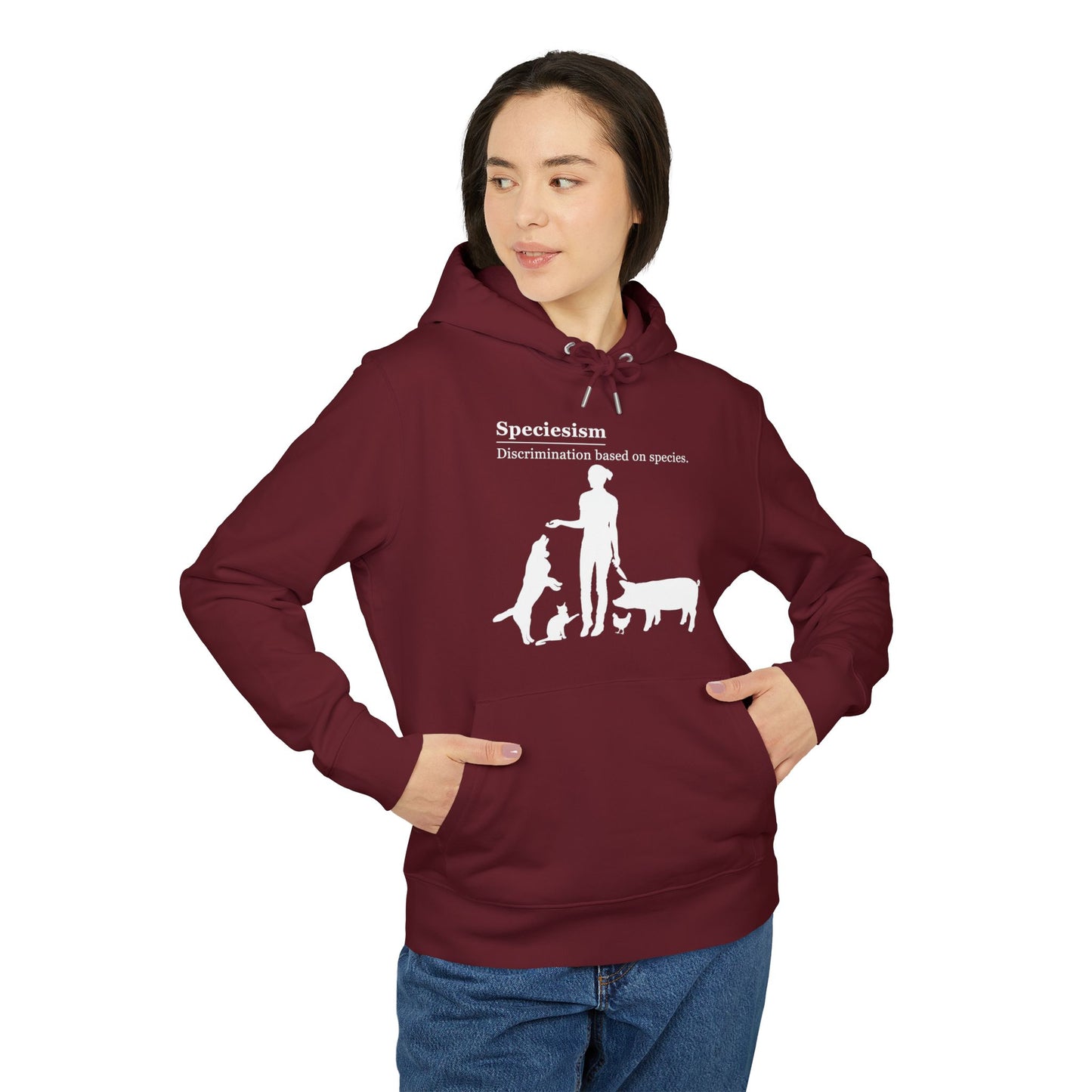 Speciesism Definition - Unisex Hoodie - Woman with Dog, Cat, Pig, and Chicken