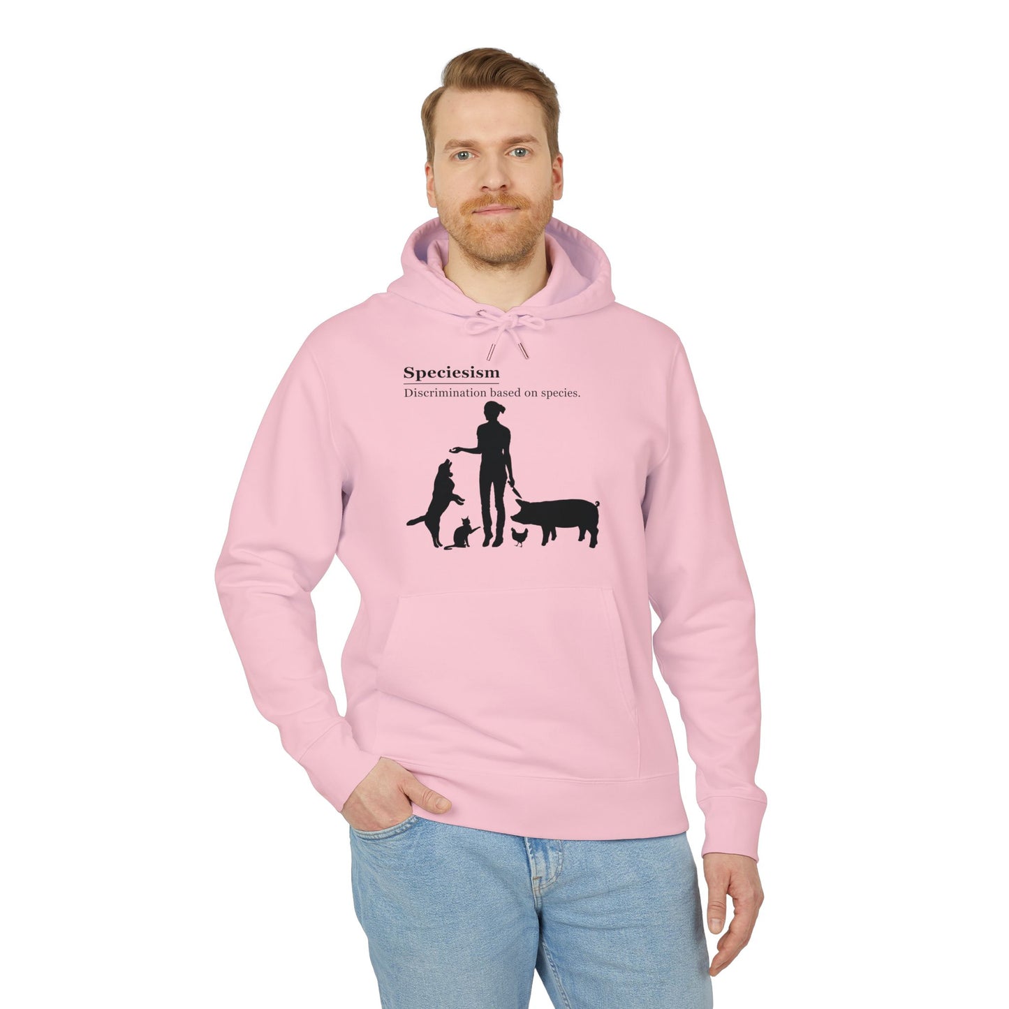Speciesism Definition - Unisex Hoodie - Woman with Dog, Cat, Pig, and Chicken