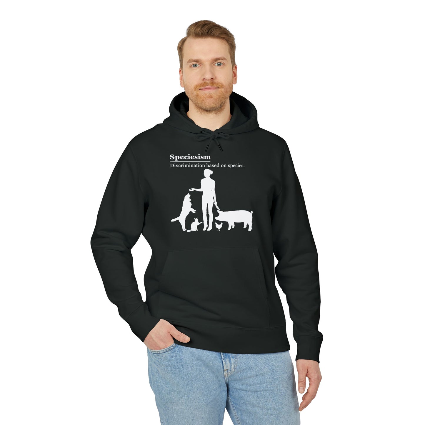 Speciesism Definition - Unisex Hoodie - Woman with Dog, Cat, Pig, and Chicken