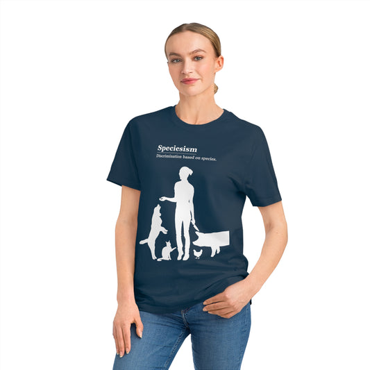 Speciesism Definition - Unisex Rocker T-Shirt - Woman with Dog, Cat, Pig, and Chicken