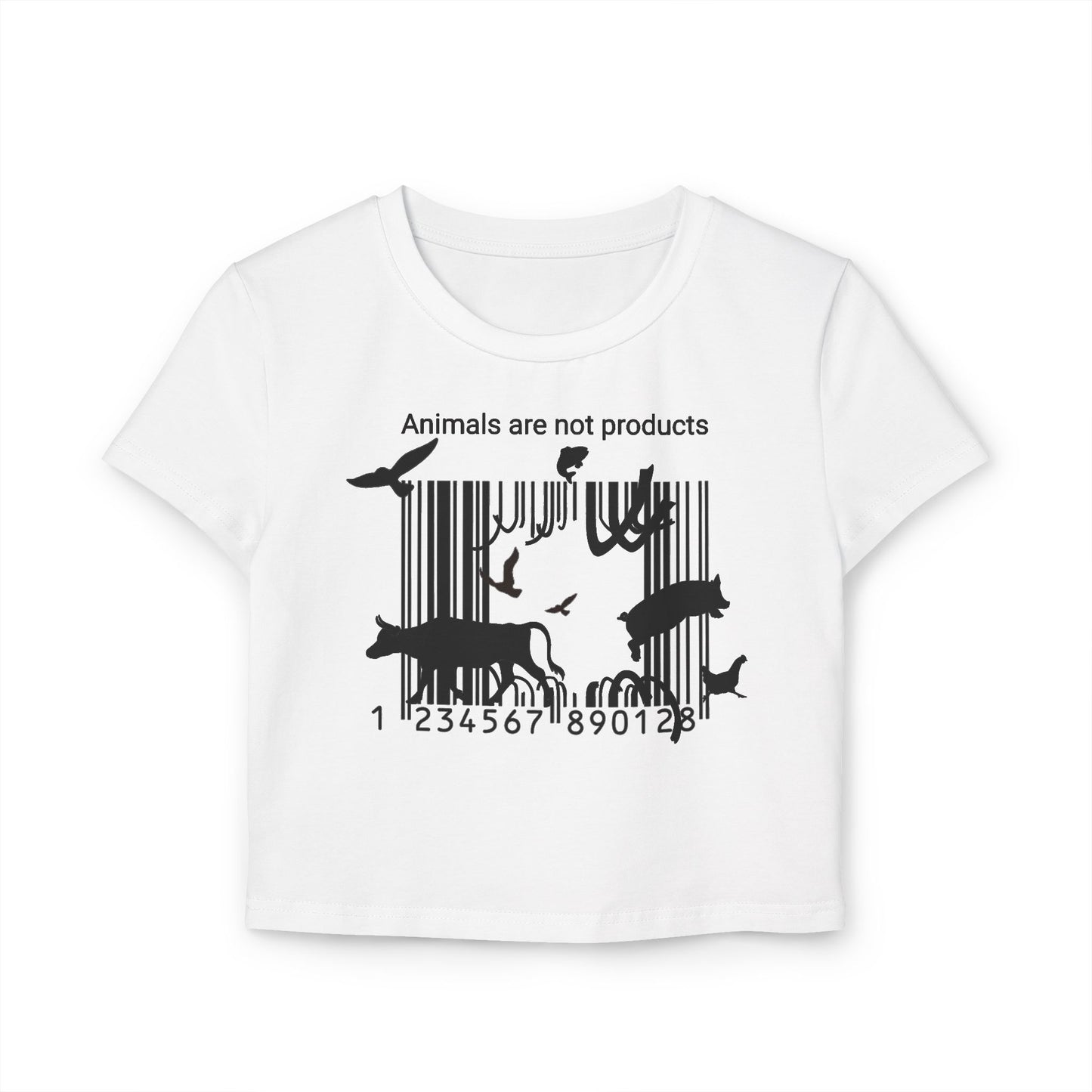 Animals Are Not Products- Women's Baby Tee - Escape The Barcode