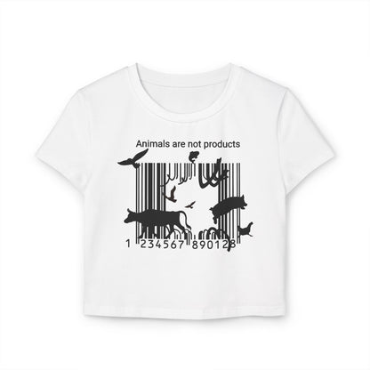 Animals Are Not Products- Women's Baby Tee - Escape The Barcode