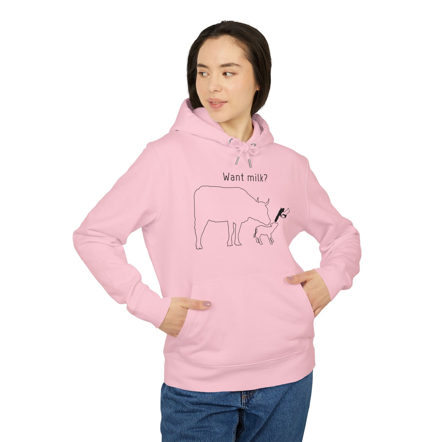 Want Milk? - Unisex Hoodie - Confronting Milk consumers with Mother Cow, Calf and bolt gun