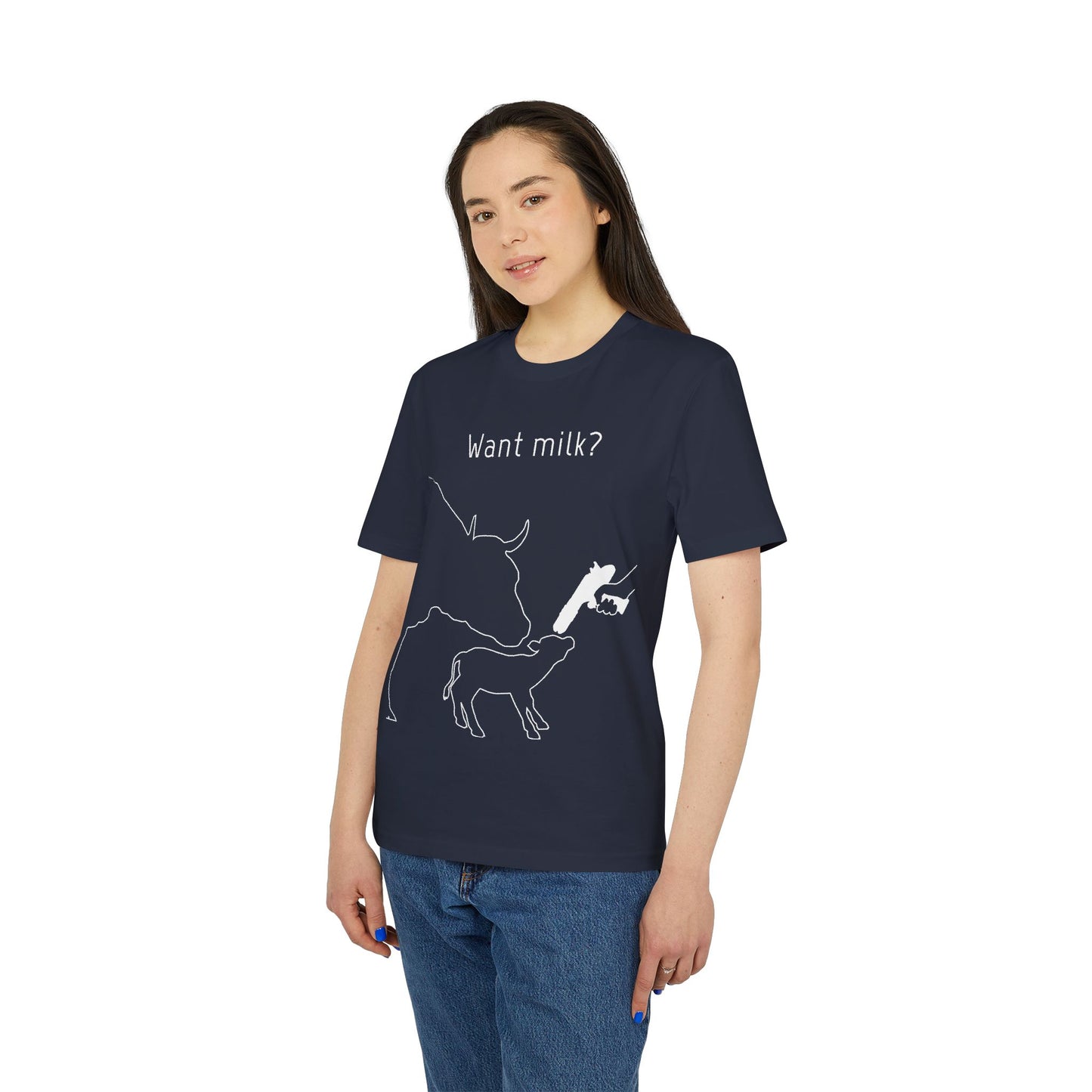 Want Milk? - Unisex T-shirt - Confronting Milk consumers with Mother Cow, Calf and bolt gun