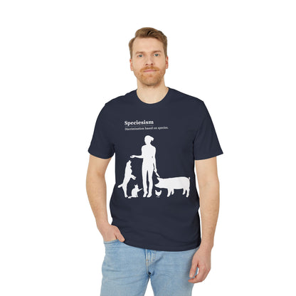Speciesism Definition - Unisex T-Shirt - Woman with Dog, Cat, Pig, and Chicken