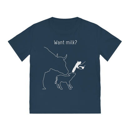 Want Milk? - Unisex Rocker T-shirt - Confronting Milk consumers with Mother Cow, Calf and bolt gun