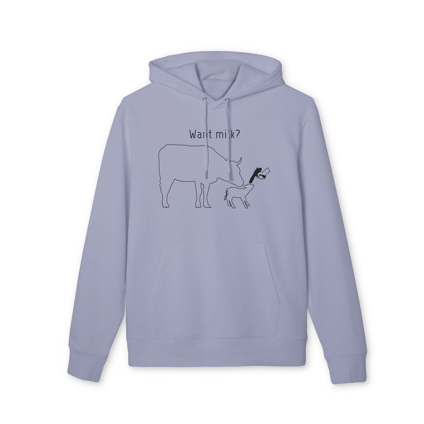 Want Milk? - Unisex Hoodie - Confronting Milk consumers with Mother Cow, Calf and bolt gun