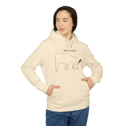 Want Milk? - Unisex Hoodie - Confronting Milk consumers with Mother Cow, Calf and bolt gun