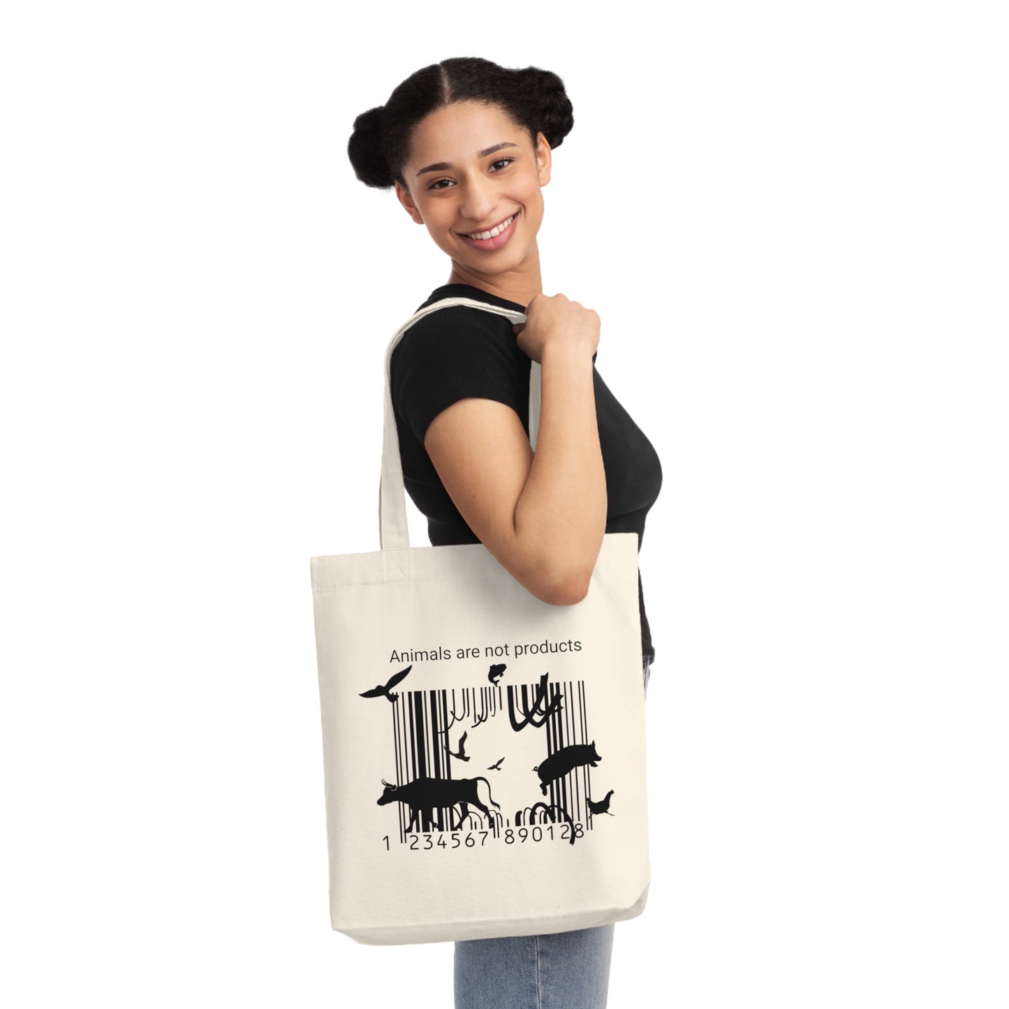 Animals Are Not Products - Woven Tote Bag - Jumping out of Barcode
