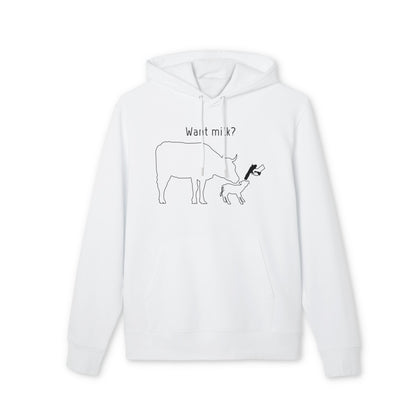 Want Milk? - Unisex Hoodie - Confronting Milk consumers with Mother Cow, Calf and bolt gun