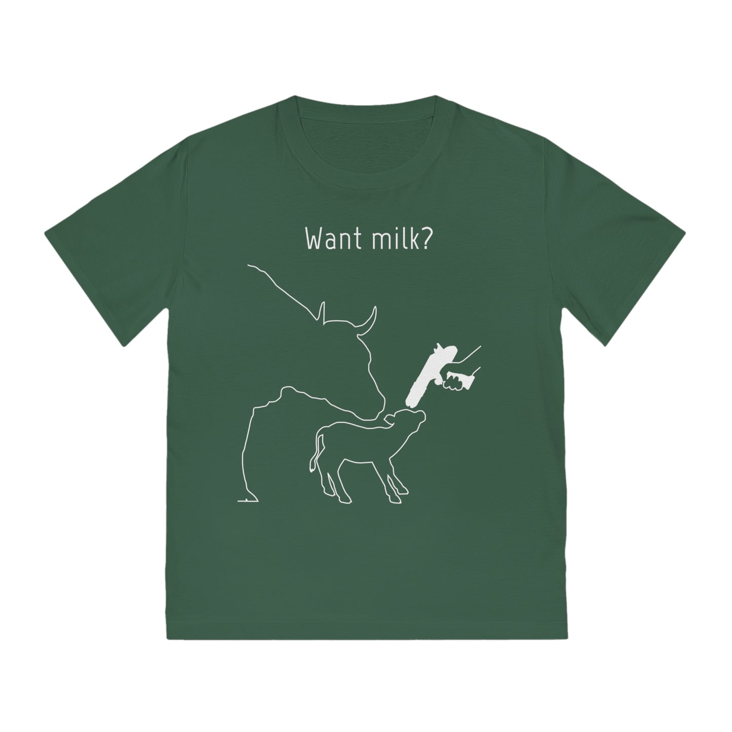Want Milk? - Unisex Rocker T-shirt - Confronting Milk consumers with Mother Cow, Calf and bolt gun