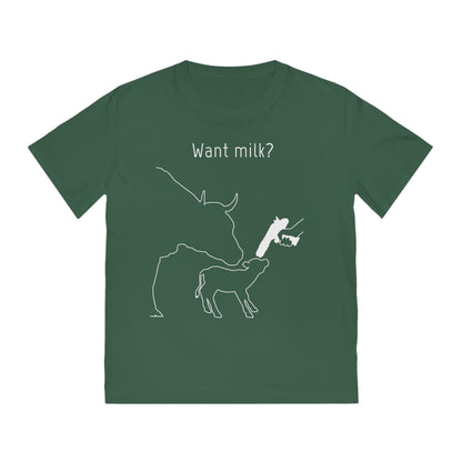 Want Milk? - Unisex Rocker T-shirt - Confronting Milk consumers with Mother Cow, Calf and bolt gun