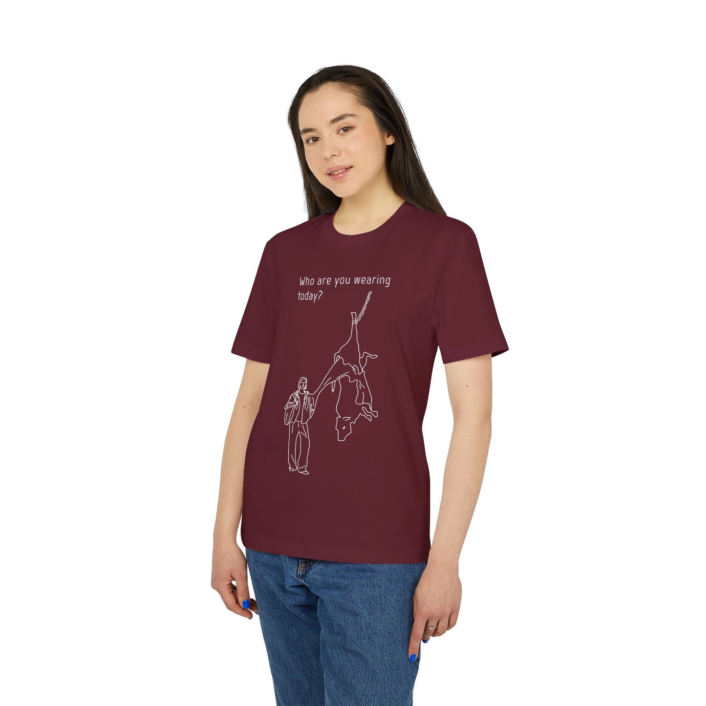 Who are you wearing today? - Unisex T-shirt - Against leather industry - cow skin to leather jacket