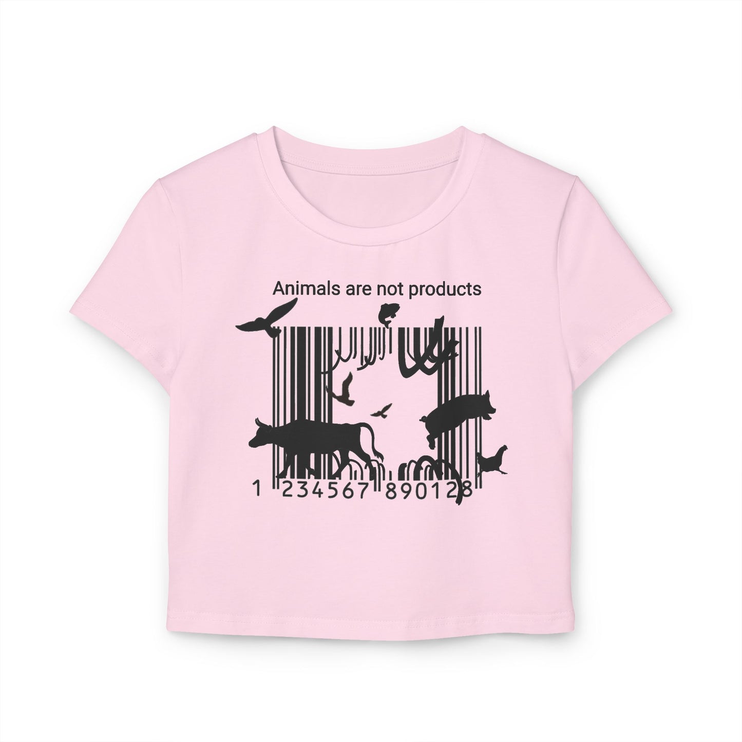 Animals Are Not Products- Women's Baby Tee - Escape The Barcode
