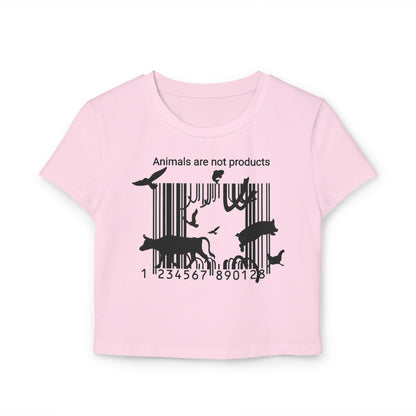 Animals Are Not Products- Women's Baby Tee - Escape The Barcode