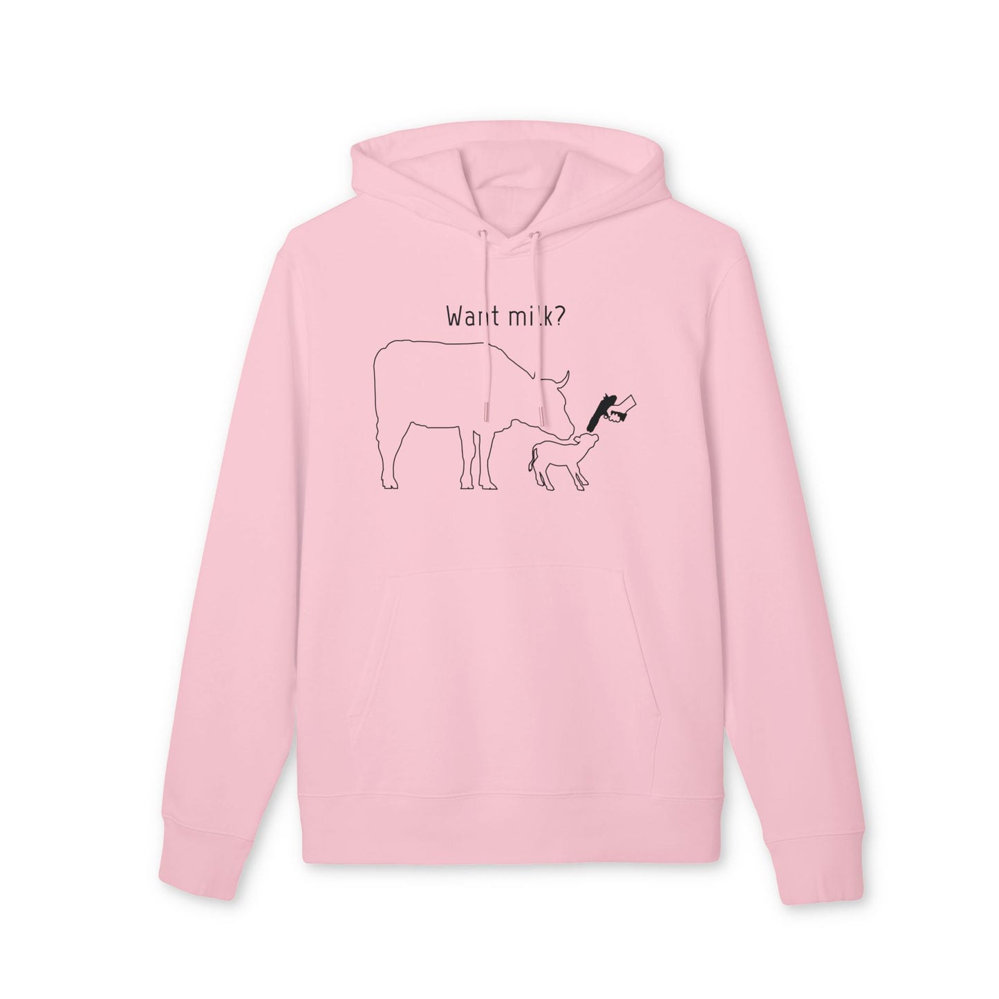 Want Milk? - Unisex Hoodie - Confronting Milk consumers with Mother Cow, Calf and bolt gun