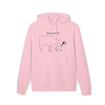 Want Milk? - Unisex Hoodie - Confronting Milk consumers with Mother Cow, Calf and bolt gun