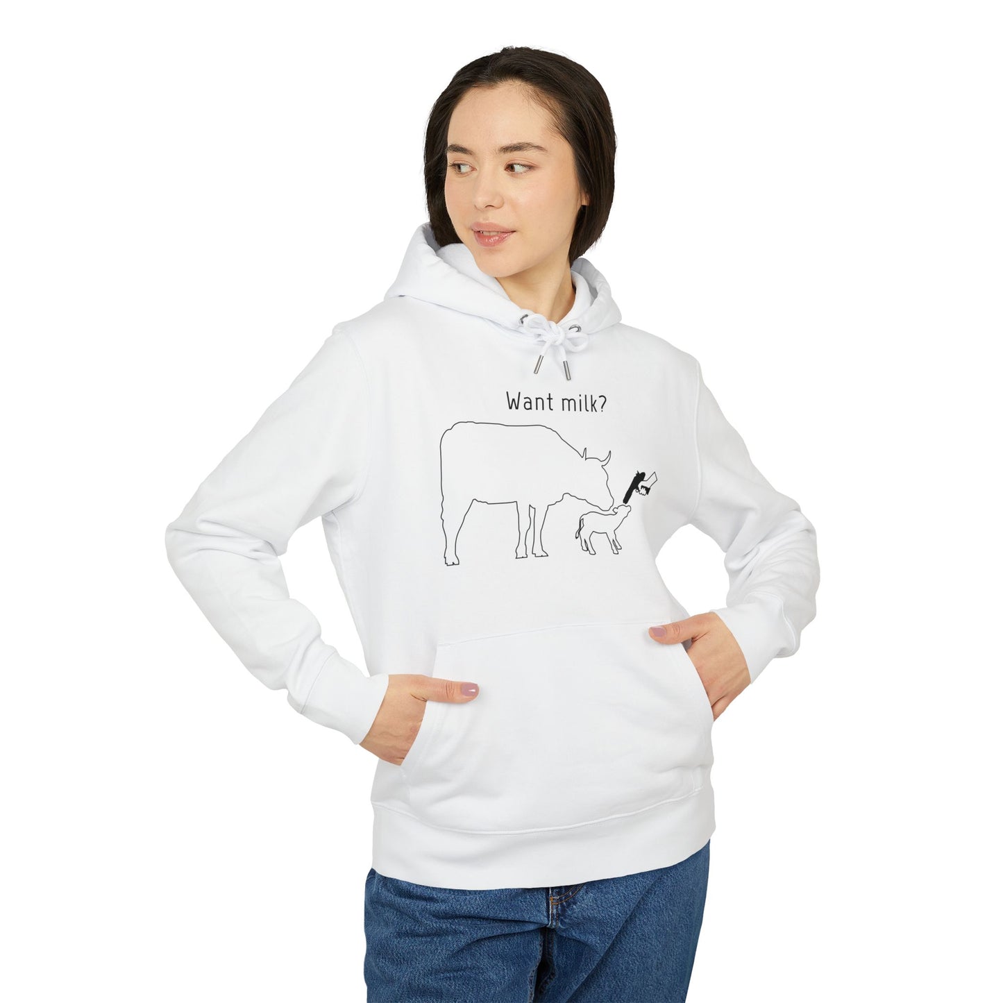 Want Milk? - Unisex Hoodie - Confronting Milk consumers with Mother Cow, Calf and bolt gun
