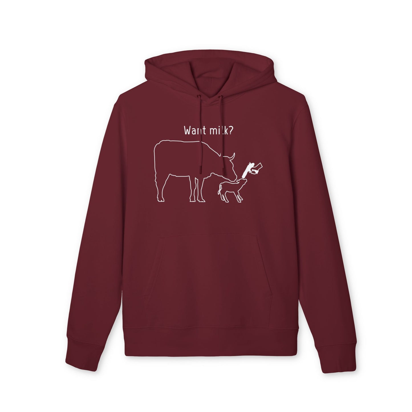 Want Milk? - Unisex Hoodie - Confronting Milk consumers with Mother Cow, Calf and bolt gun