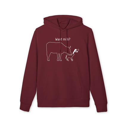 Want Milk? - Unisex Hoodie - Confronting Milk consumers with Mother Cow, Calf and bolt gun