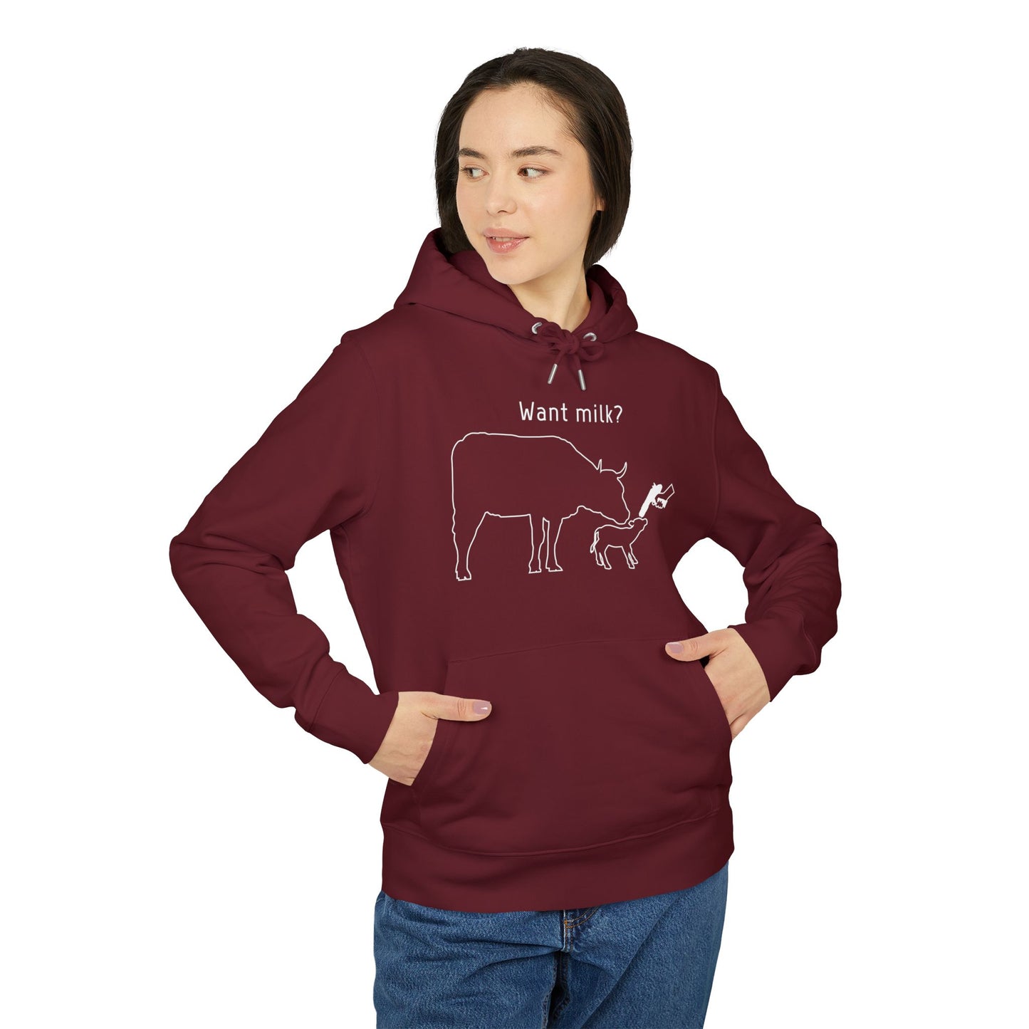 Want Milk? - Unisex Hoodie - Confronting Milk consumers with Mother Cow, Calf and bolt gun