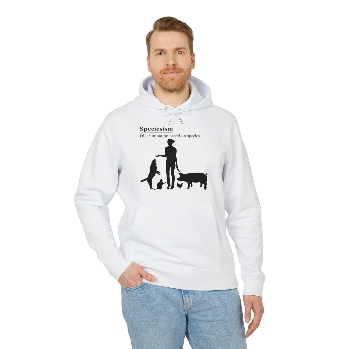 Speciesism Definition - Unisex Hoodie - Woman with Dog, Cat, Pig, and Chicken