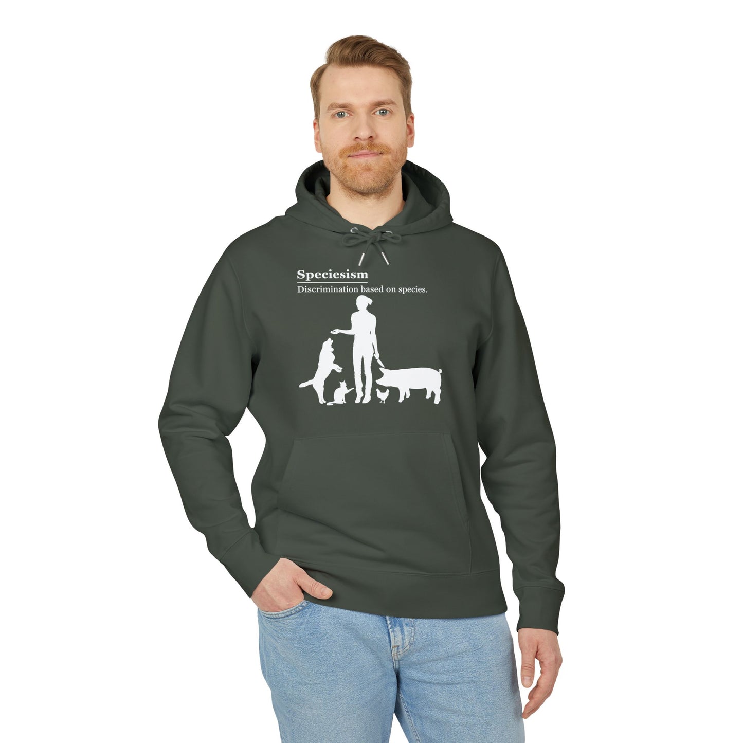 Speciesism Definition - Unisex Hoodie - Woman with Dog, Cat, Pig, and Chicken
